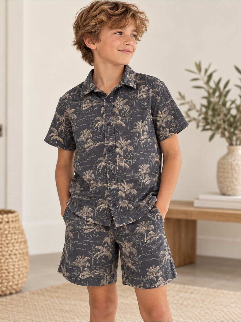 C&C California Boys Palm Print Shirt Shorts Matching Set Size 12